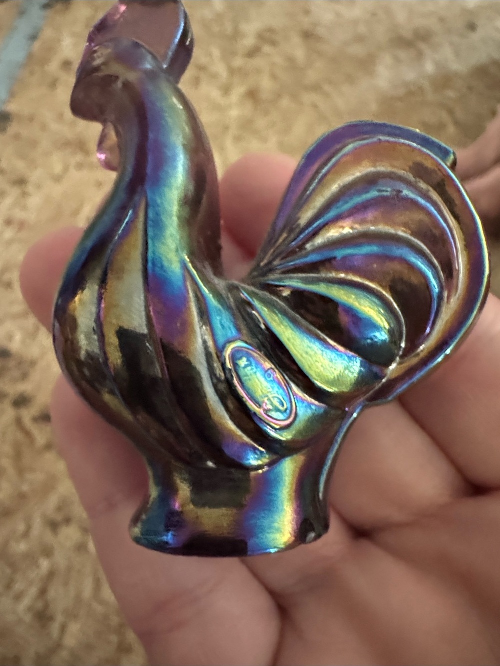 Iridescent Carnival Glass Rooster Figurine